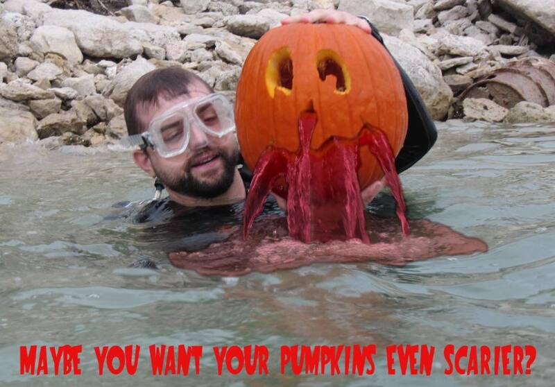 Decorated pumpkin from a past Underwater Pumpkin Carving Contest